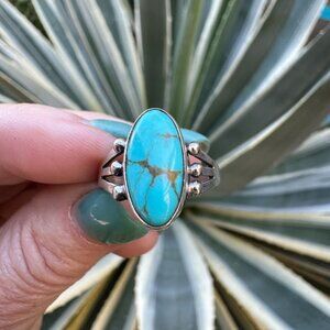 Size 8 Turquoise Ring • Sterling Silver • Native American Made